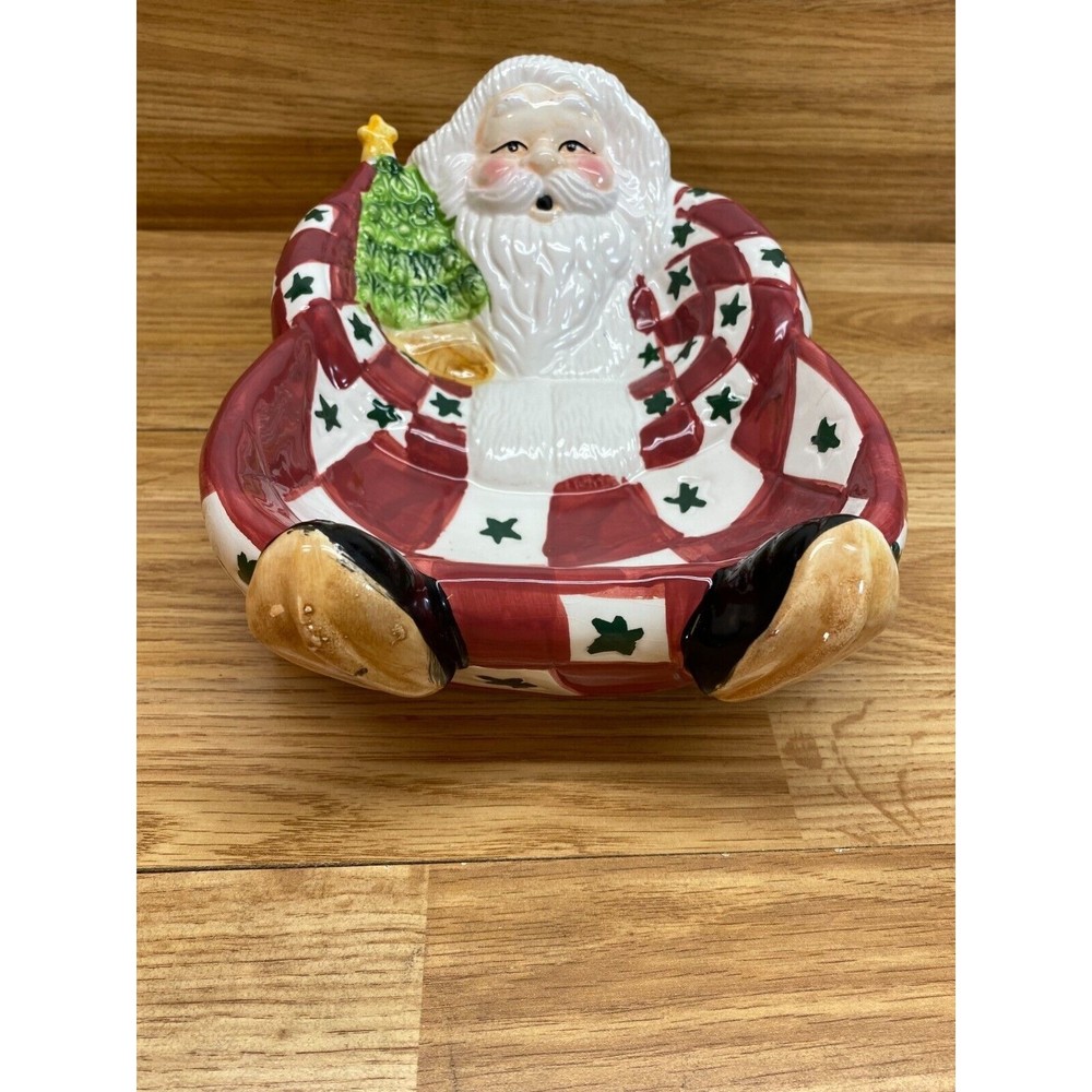 Vintage Ceramic Christmas Talking Santa Claus Snack Bowl Hand Painted Tested